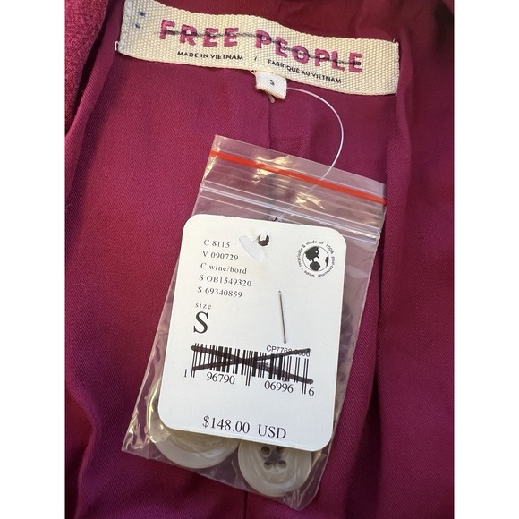 Free People $148 Coco Cropped Blazer Pink Linen Blend New Small Beachy Festival - Picture 5 of 8